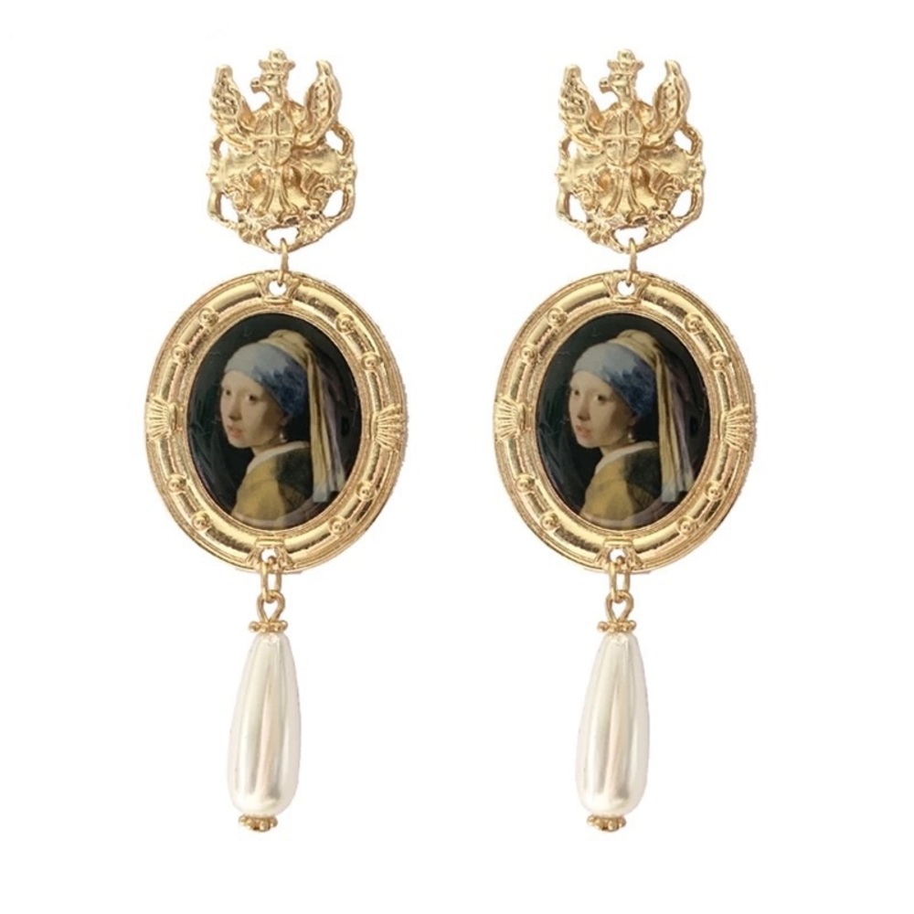 2 Piece Set Baroque Gold Plated Girl Pearl Fine Art Print Oval Brooch & … - Picture 9 of 11